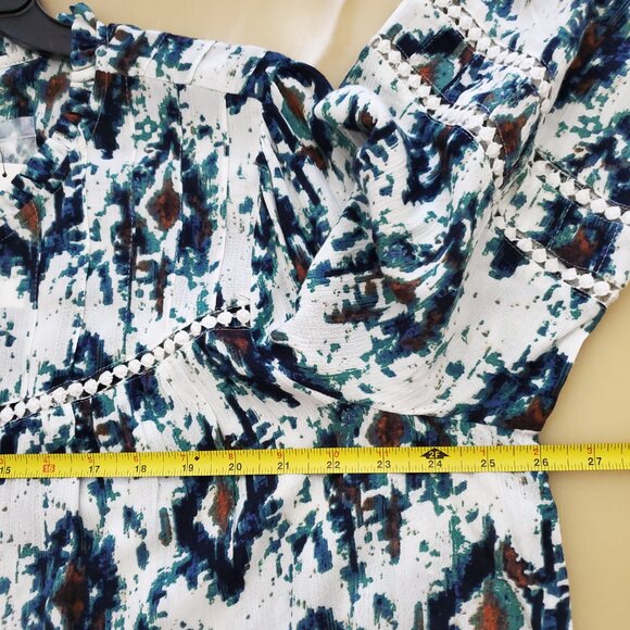 Intro Ikat Print Split Round Neck 3/4 Balloon Sleeve Women's Rayon Boho Top 2X - Picture 8 of 12